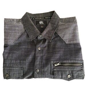 Rock & Republic Men's Shirt Gray Colorblock Long Roll Sleeve Button Up Sz XL